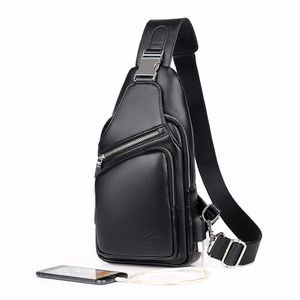 Designer-Fashion-Herren-Umhängetaschen Einbrecherdurchdringliche schwarze Leder-Herren-Brustbeutel USB-Ladebodium Taschen Reisen Tasche J190702 229H