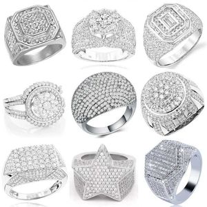 Кольца группы Ofertas Hip Hop Style Mass Mens Ring Кольцо женское медное кольцо Ice Sparkling Cubic Zirconia Geometric Ring Charm J240527