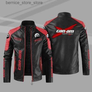 Men's Down Parkas European size thin can-am motorcycle leather jacket fashionable mens PU windproof spring and autumn jacket Q240527