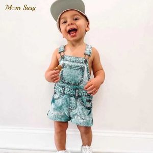 Overaller Rompers Fashion Baby Girl Boy Denim Top Pocket Baby Toddler Jeans Pendant Shorts Dunaree Summer Kläder 1-10Y WX5.26