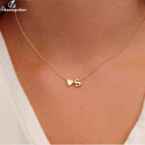 Shuangshuo Tiny Initial S Sweet Mini Heart Choker halsbandskedja kärleksbrev hänge kvinnor enkel semester collier flickvän gåva G1213 221x
