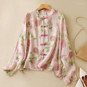 Frauenblusen Chinesische Print Shirt Sommer Baumwolle Vintage Mode lose Kleidung Kurzarm Frauen Top Ycmyunyan