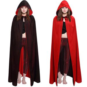 Çocuklar Yetişkin Vampir Pelerin Cape Kırmızı Siyah Çift Taraf Giyim Kapşonlu Pelerin Cadılar Bayramı Partisi Cosplay Kostüm Erkek Kadın Giysileri