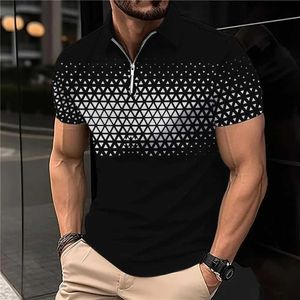 Herren Polos New Summer Herren T-Shirt 2023 kurzärmeliges Lampenbuchstaben gedruckter Knopf Streifen Polo Tee Fashion Zipper Top S52701