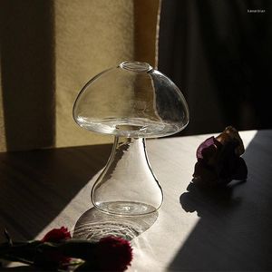 Вазы 8x10 см. Стеклянные ремесла мини -прозрачная цветочная ваза гриб в форме маленького гидропонического растения мультфильм