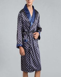 Mens Satin Silk Luxury Pyjamas Kimono Bathrobe Robe Dressing GOWN PJS Loungewear Men039s Onepiece Simulation Silk Nightgown H08185097