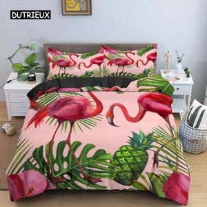 Yatak takımları flamingo yeşil bitki palmiye yaprağı kapağı yumuşak pembe rahat yorgan karikatürü kadınlar için set kızlar dekor
