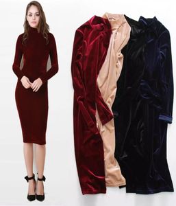 Autunno inverno inverno abito a matita midi Donne Turtleneck Maniche lunga Velvet CHUORA CHURALLA CORPO CORPO CORPO CONSEGNA8132524