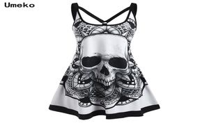 Umeko Summer Goth Plus Size Skull Print Women Seveless Mini Dress Y2Kレディースカジュアルドレス