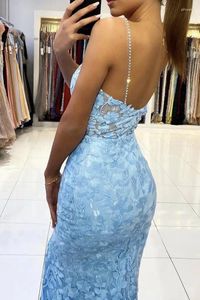 Partykleider Meerjungfrau Slit V-Ausschnitt Crystal Diamond Schlinge Spitzen-Prom-Kleid-Support Farbe und Größe Customized