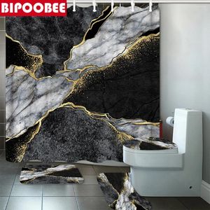Zasłony prysznicowe Wysokiej jakości marmurkową kurtynę czarno-biały kamienny wzór zestawu łazienki dywaniki przeciwpoślizgowe miękkie dywan