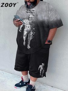 Zooy L-9xl Mens Plus Size Fashion Cartoon Abstract Graffiti Graphic Casual Short Shorts Set 240524