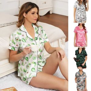 Kvinnors jumpsuits Rompers Short Slve Womens Pyjamas Summer Sexy Home Clothes Set Thin Shorts T240523