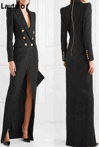 Lautaro Spring Autumn Extra lång svart golvlängd Trenchrock för kvinnor Slim Fit Double Breasted Luxury Elegant Fashion 2022 J226949215