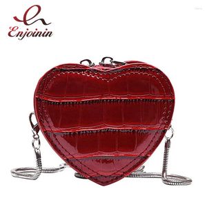 女性の財布とハンドバッグのためのバッグストーンパターンミニチェーン肩ファーシオン赤いハート型クロスボディガールズPUレザー