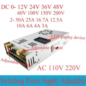 600 Вт Переключатель Регулируемый DC 12 напряжение AC 220V DC 0-24 В 36 В 48 В 60 В 100 В 150 В 200 В цифровой дисплеи Трансформаторы дисплея