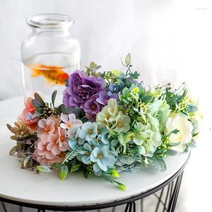 Dekorativa blommor Artificial Peony Rose Silk Bride Holding Bouquet For Home Wedding Hortensia Fake Flower Table Decor