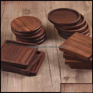 Mats Pads Table Decoration Aessories Kitchen Dining Gardensquare Round Wooden Coasters Black Walnut Mat Bowl Pad Coffee Tea Cup Di Dh67W