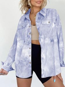 Kvinnorjackor 2024 Kvinnor Tie Dye Jacket Fashion Spring Summer Turn-Down Collar Cardigan Coats Långärmning Single-Breasted Ladies Outerwear