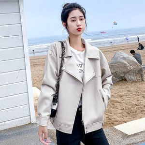 EU Trend Locomotive Clothing Slimming Short Leather Coat Loose Fitting America Version Student Leather Suede Jacket for Women