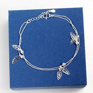 Wholesale-2016 Women 925-Sterling-Silver Anklet Leaf Ankle Bracelet Bead Anklets for Women Fashion Foot Jewelry New Body Chains 268h