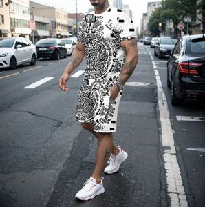 En son iki parçalı Mens 3D baskılı kısa kollu tişört ve şort, sokak aşınması için rahat hip-hop spor giyim sağlar 240524