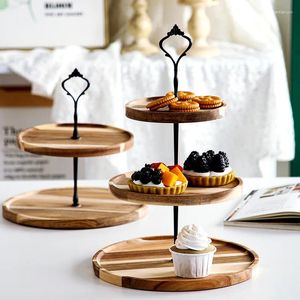 Tallrikar Hem Cup Cake Display Stand dubbellager Brödplatta Snacks efterrätt Träfruktbricka