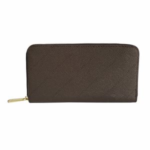 Wholesale Brown Black Plaid Purses Fashion Men Women Zip Purse Card Holders Wallet Leather Long Style Coin Pocket With Box 258B