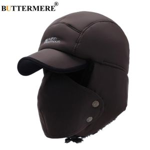 BUTTERMERE Men'S Winter Hats Russian Bomber Coffee Cotton Earflap Caps Male Mask Detachable Baseball Cap Fur Warm Ushanka Hat T191 307p