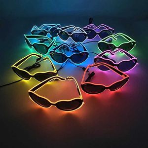 Q0i4 LED RAVE TOY Fashionable hjärtformade dekorativa glasögon med lysande dekorationer Neonljus LED-solglasögon för nattklubb DJ Dance D240527