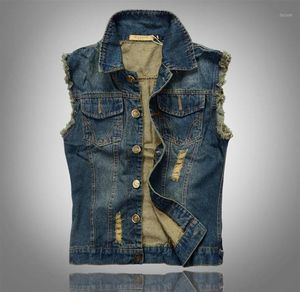 Men039s Vests Whate 2021 Модный мужский жилет Mens Denim Vintage Randeveless Washed Джинсы Жиль жиль