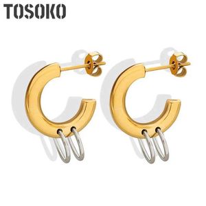Dangle Chandelier TOSOKO Stainless Steel Jewelry Ring Pendant Earrings Simple C-shape Geometric Splice Stud Earrings BSF055 T240524