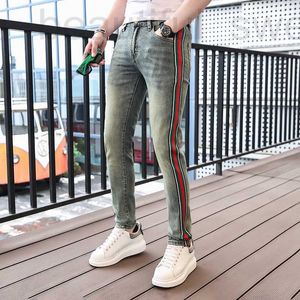 Men's Jeans designer Denim pants for men's summer thin style 2024 new trendy brand double-sided woven belt decoration slim fit casual with small feet KN3C