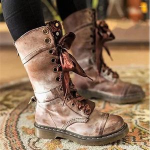 Boots Fashion Leather Women Lace Up Up Autumn e Winter Botas Plus Tamanho 36-43 Zapatos Black Mujer Shoes