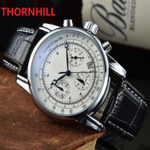 Multi Functional Iced Out Watches 40mm Leather Mens Fashion Men Dress Designer Watch Quartz Chronograph Movements Handsur 270 -talet