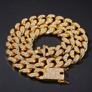 20mm Miami kubansk länkkedja tungt tjockt halsband för män bling bling hiphop ised ut guld silver rappar kedjor kvinnor hiphop smycken 245h