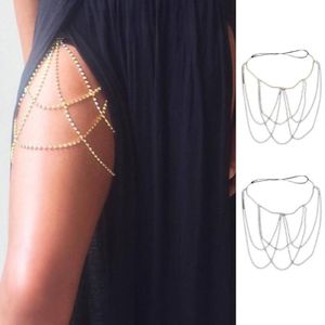 Bälten Kvinnor Sexig Rhinestone Multi Layers Leg Chain Metal Elastic Lårbälte strumpebandet Body Jewelry for Club Party Beach Accessory 2828