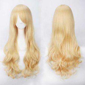 Fashionable Girls Gold Light Gold Beige White Long Wig 80cm Long Curly Hair Anime Cos Full Headset Wig