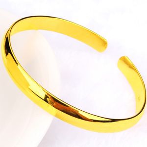 Pürüzsüz manşet sade 18k sarı altın dolu basit stil klasik kadın bileklik hediye mücevher 60mm dia 296p