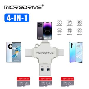 4 в 1 Type-C OTG USB Flash Drive 128GB 3.0 Pendrive 64GB 32 ГБ USB-палочка 256 ГБ диск памяти для iPhone Android ПК