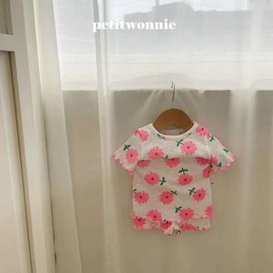 2024 Summer New Children Short Sleeve Clothes Set Baby Girls Flower Print Pamas Tops Shorts 2pcs Suit Kids Casual Outfits 1-6Y