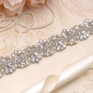 Cintura da sposa da sposa missrdress Shinestones di cristallo argento con perline nastri per nastri per abito da ballo di primatamente YS819 215A