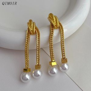 Dangle Earrings Long Drop Metal Link Chain Imitation Pearl Post For Women Elegant Fashion Jewelry Party Accessories Styles C1491