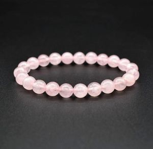 6 8 10 mm Pink Rose Powder Crystal Quartz Natural Stone Armband Elastic Pulse Jewelry6423108