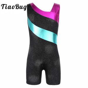 Dancewear Girls Kids Sleeveless Leopard Gymnastics Leotards Glittery Splice Ballet Dance Bodysuit Jumpsuit One-piece Unitard Costume Y240524