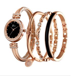 Luxury 4 Pieces Sets Womens Watch Diamond Fashion Quartz Watches Delicate Ladies Wristwatches Bracelets GINAVE Brand 267y