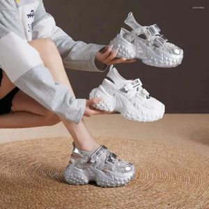 Sandals Krasovki 8cm Air Mesh Synthetic Platform Wedge Women Pumps Hollow Summer Slippers Fashion Sandal Bling Chunky Sneakers Shoes