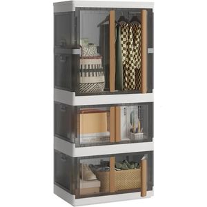 with Lid and Door 796 Gallon Collapsible Stackable Combination Storage Box Wardrobe Organizer 2 Pack 19 Gal1 396 Gal 240522