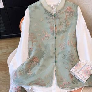 Ethnic Clothing Heavy Industry Organza Embroidery Vest Suit Women's Chinese Style Waistcoat Shirt Bandage Dress Two-Piece Set