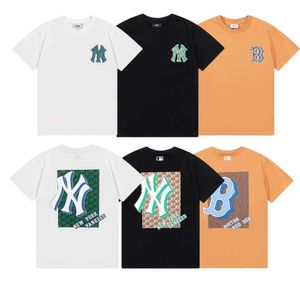 24 sommar ny rund hals tryckt par korta ärmmar och kvinnor NY Cartoon Square Leisure Sports T-shirt med reducerad åldersbomull